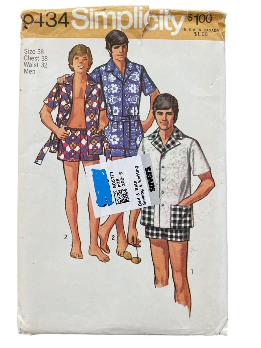 Vintage 70s Simplicity 9434 Sewing Pattern Size 38 Swim Shorts & Shirt Retro CUT